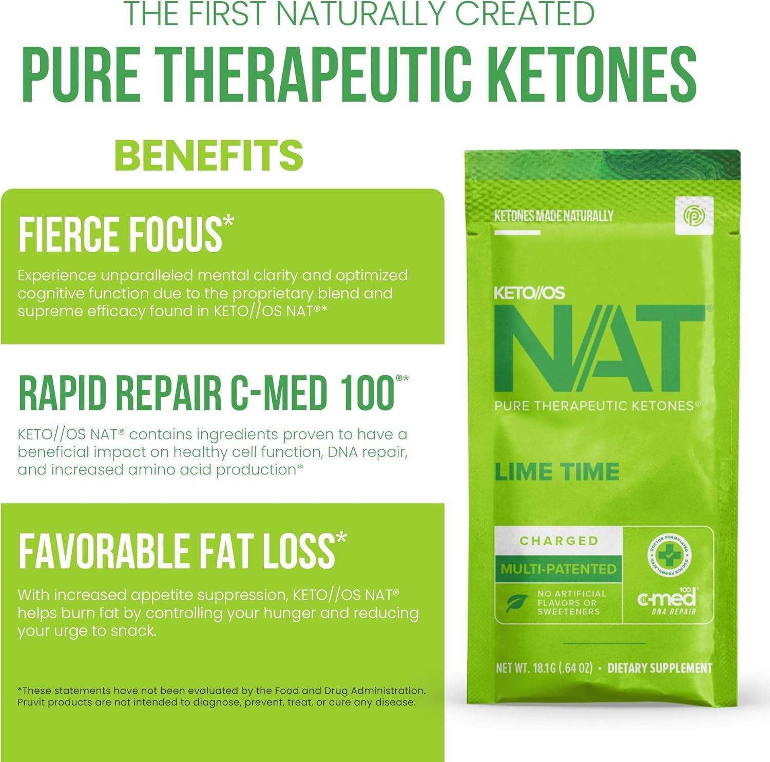 PRÜVIT Keto//Os NAT Lime Time Keto Supplements – Charged - Exogenous Ketones - BHB Salts Ketogenic Supplement for Workout Energy Boost for Men and Women (20 Count)