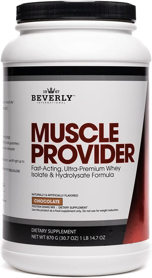 Beverly International Muscle Provider, 30 Servings, Chocolate. Super-Fast-Absorbing Whey Protein Powder for Recovery, Lean Muscle. Fills Your Muscles, Not Your Stomach. Tastes like Ice Cream! 