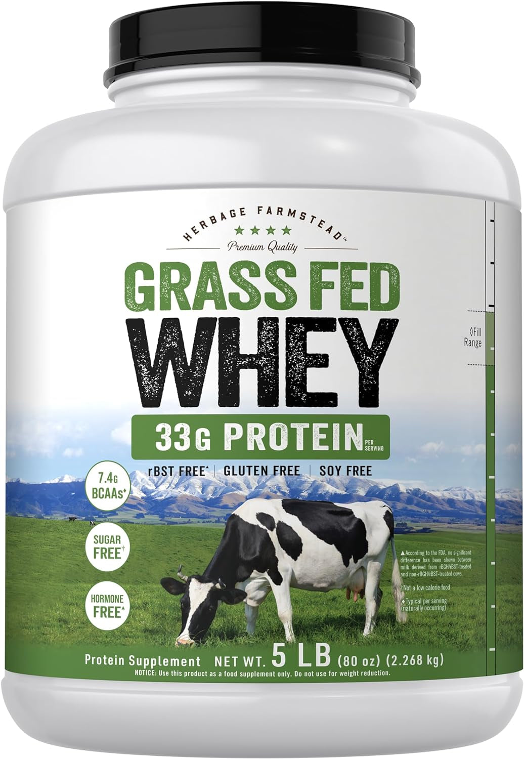 Carlyle Grass Fed Whey Protein Powder | 5Lb (80 Oz) | 33G of Protein per Serving | Unflavored | Sugar and Hormone Free | Non-Gmo and Gluten Free Supplement | by Herbage Farmstead 