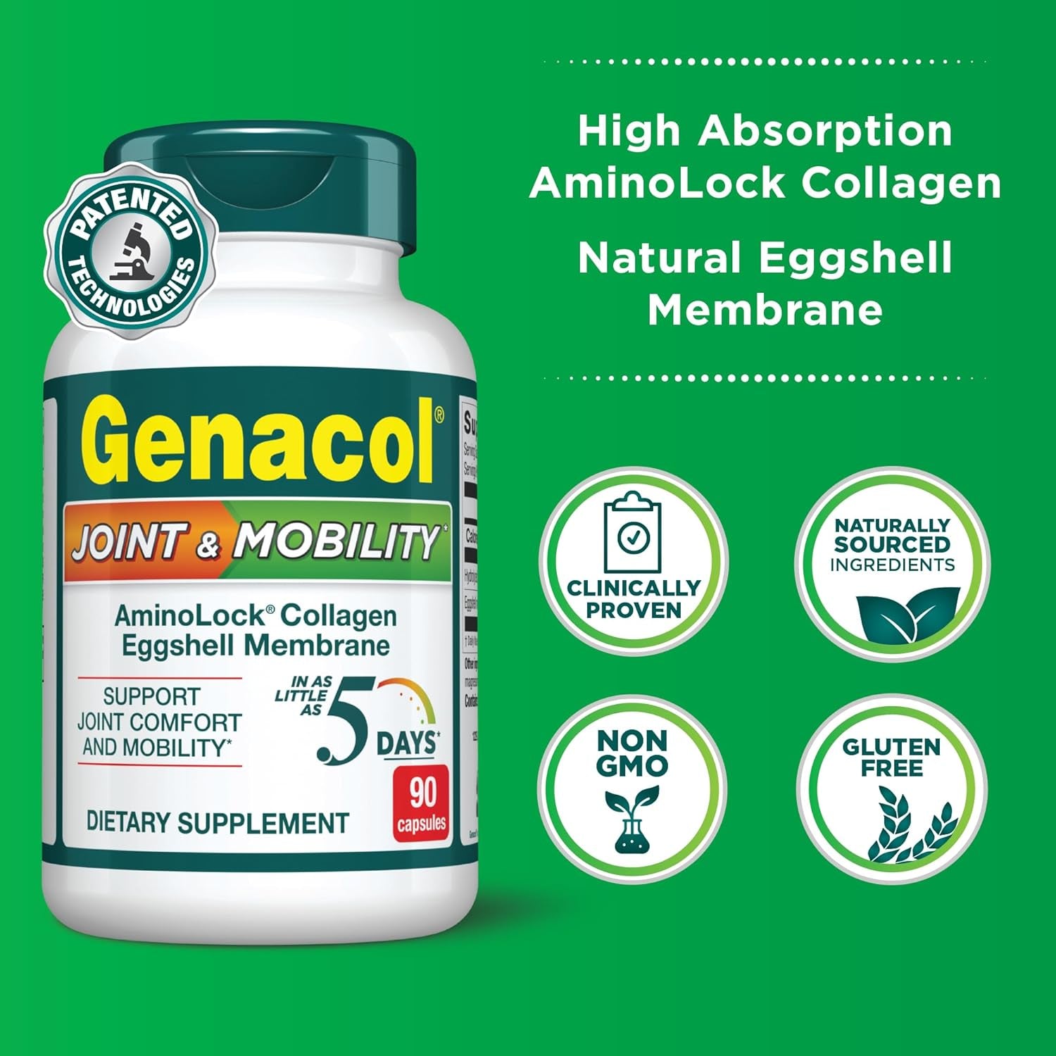 Collagen & Natural Eggshell Membrane | Achieve Rapid Joint Relief in as Little than Just 5 Days| Patented Hydrolyzed Collagen Joint Support Supplement Joint & Mobility 90 Capsules