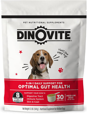 Dinovite Probiotic Supplement for Dogs - Omega 3 for Dogs - Hot Spot Relief - Skin & Coat Supplement for Dogs - 30 Day Supply (30 Day Supply, Medium Dogs (18-45 Lbs))