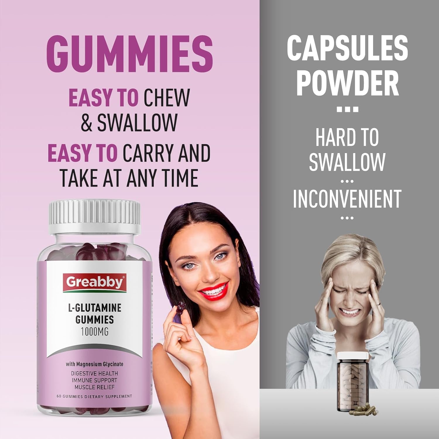 L Glutamine 1000Mg Gummies - Muscle Relief & Immune Support, Amino Acid Supplement with Magnesium Glycinate, Vegan & Non-Gmo, Gluten Free (120 Count) 