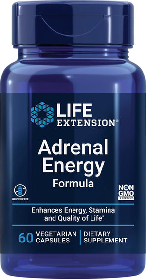 Life Extension Adrenal Energy Formula, Helps Inhibit the Effects of Stress, Holy Basil, Cordyceps, Bacopa and Ashwagandha, Gluten Free, Non-Gmo, Vegetarian, 120 Capsules
