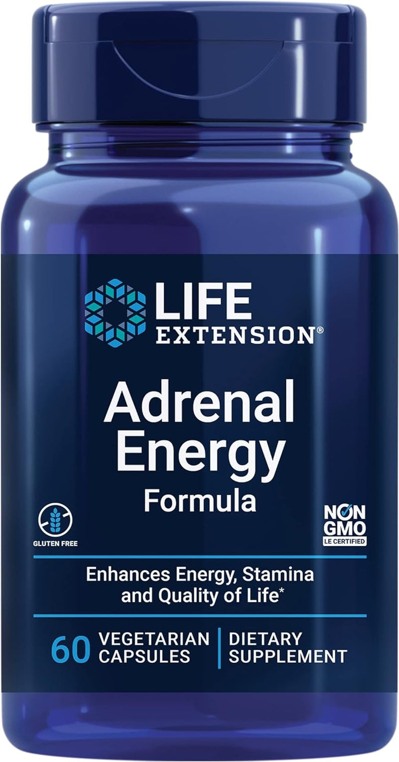 Life Extension Adrenal Energy Formula, Helps Inhibit the Effects of Stress, Holy Basil, Cordyceps, Bacopa and Ashwagandha, Gluten Free, Non-Gmo, Vegetarian, 120 Capsules