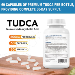 TUDCA 500Mg Supplement, Liver and Gallbladder Support, Genuine Pure Bile Salts with Bitter Taste, Gluten Free, Non GMO - 60 Capsules