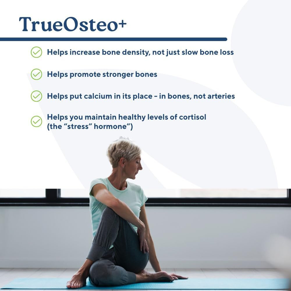 True-Osteo Plant-Based Supplement for Bone Strength | Algaecal Calcium & Magnesium, Plant-Based Vitamin D3, Vitamin K2, Silicon| Gentle on Stomach (120 Veggie Capsules)