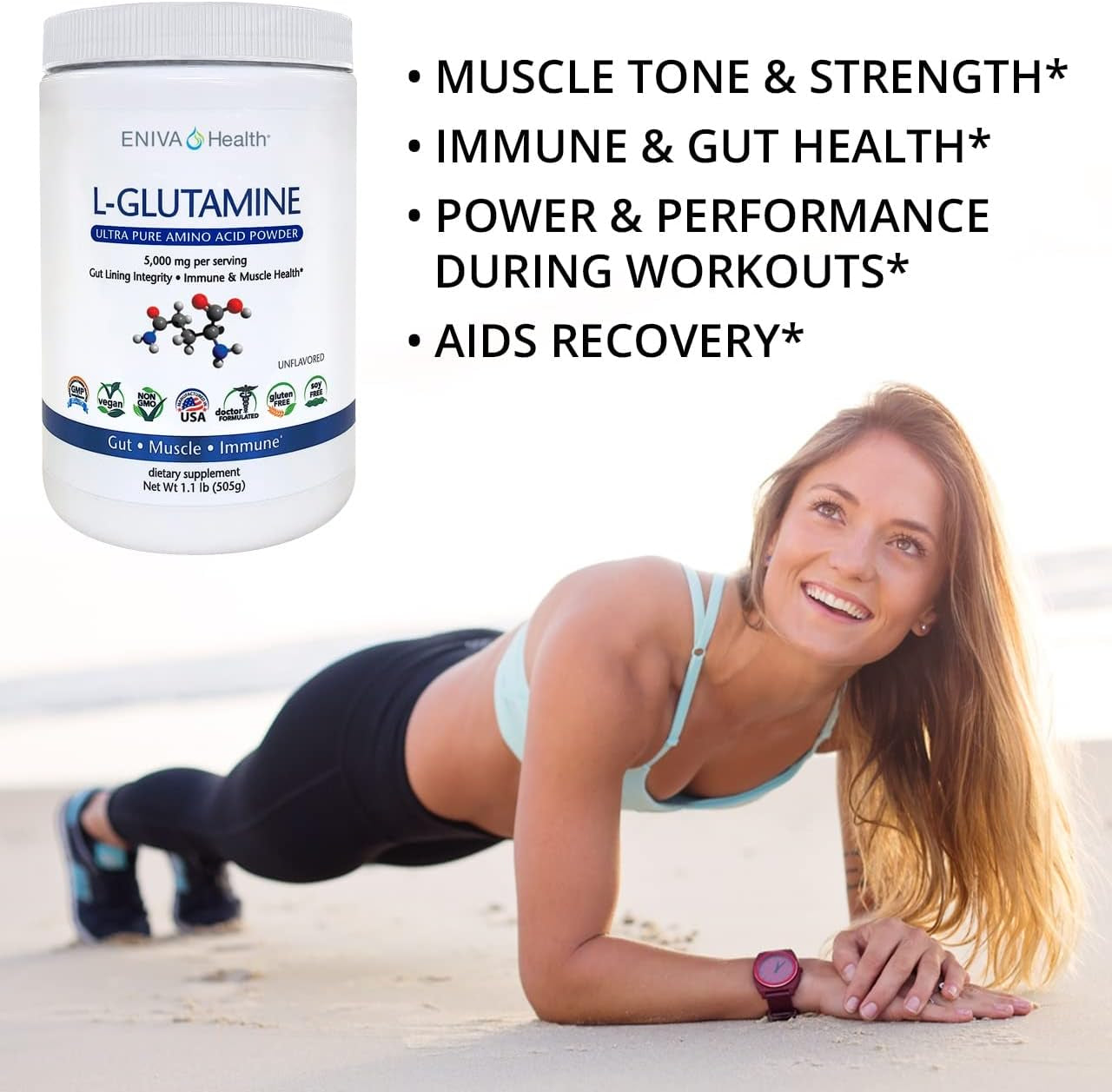 L-Glutamine Pure Powder, Unflavored (101 Servings) | Vegan, Gluten-Free, Sugar-Free, Non-Gmo | Doctor-Formulated, USA Made | Gut Health, Leaky Gut, Bloating, Muscle Health, Immune System 