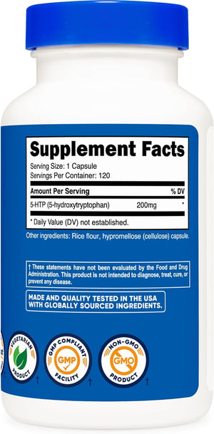 Nutricost 5-HTP 200Mg, 120 Vegetarian Capsules (5-Hydroxytryptophan) - Non-Gmo & Gluten Free (2 Bottles)