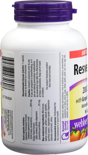 Webber Naturals Resveratrol with Grape Seed Extract, 200Mg/25Mg, 90 Capsules 
