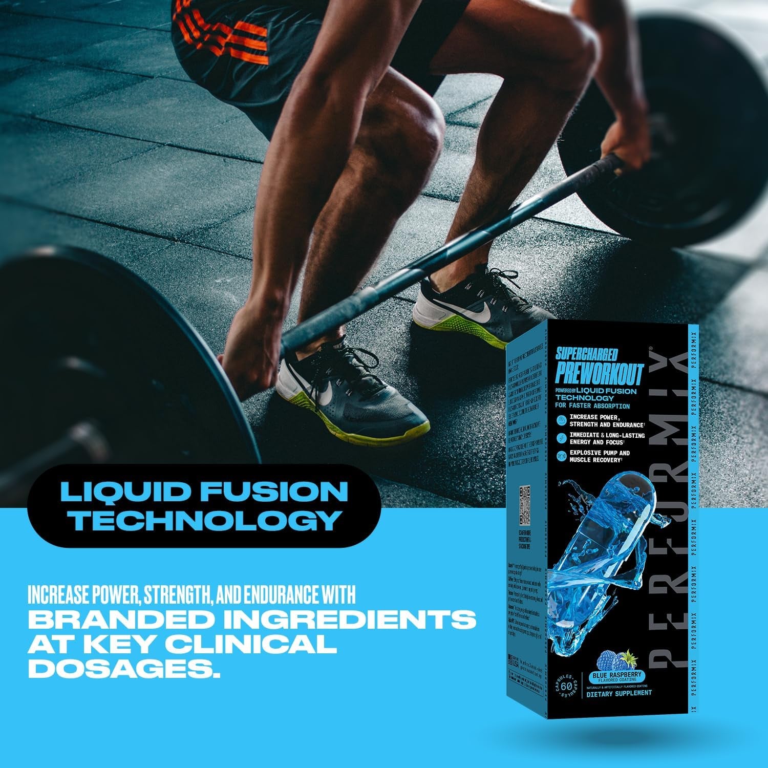 PERFORMIX Supercharged Preworkout - Sustained Energy, Endurance, and Focus - Premium Muscle Supporting Oceanix and Alpha GPC for Hardcore Traning and Body Building (60 Capsules)