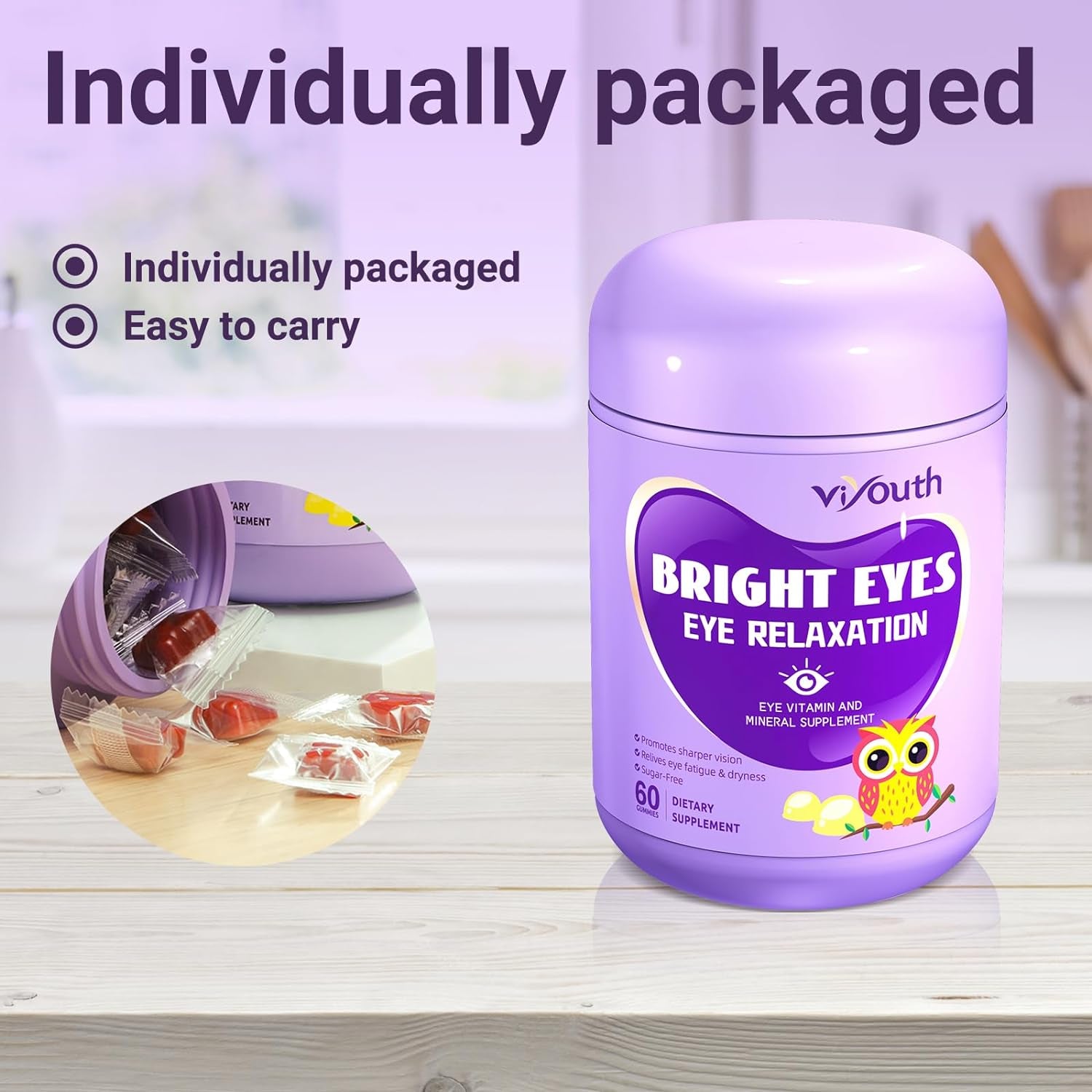 Eye Vitamin Supplement Lutein Gummies, Lutein and Zeaxanthin Gummy Vitamins Eye Care - Lutein Gummies, Helps Clear Vision, Supports Blue Light, 60 Gummies