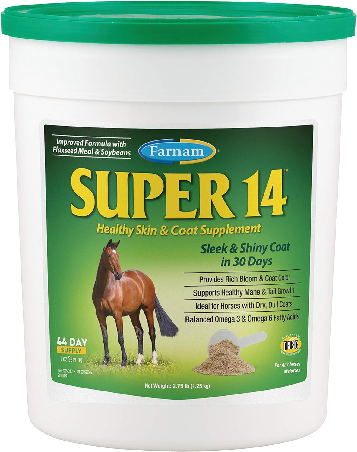 Farnam Super 14 Healthy Skin & Coat Supplement for Horses, Keeps Coats Shiny & Gleaming Year-Round 2.75 Pound, 44 Day Supply