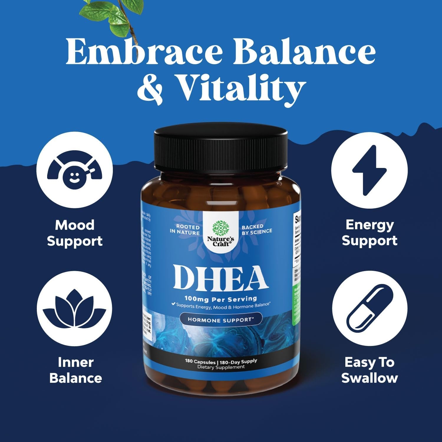 DHEA 100Mg for Men and Women - Vegan High Strength DHEA Supplement for Women & Men for Enhanced Energy and Hormone Balance for Women & Men - Men and Womens Hormone Balance Supplement (6 Month Supply)