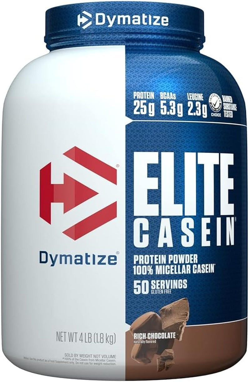 Dymatize Elite Casein Protein Powder, Slow Absorbing with Muscle Building Amino Acids, 100% Micellar Casein, 25G Protein, 5.4G Bcaas & 2.3G Leucine, Helps Overnight Recovery, Rich Chocolate, 2 Pound