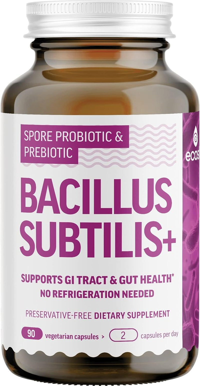 Bacillus Subtilis Spore Based Probiotic — High Potency Strain with Prebiotic for Balanced Belly | Daily Gut Health & Microbiome Support for Family | 6 Billion CFU per Day | 180 Vegetarian Capsules