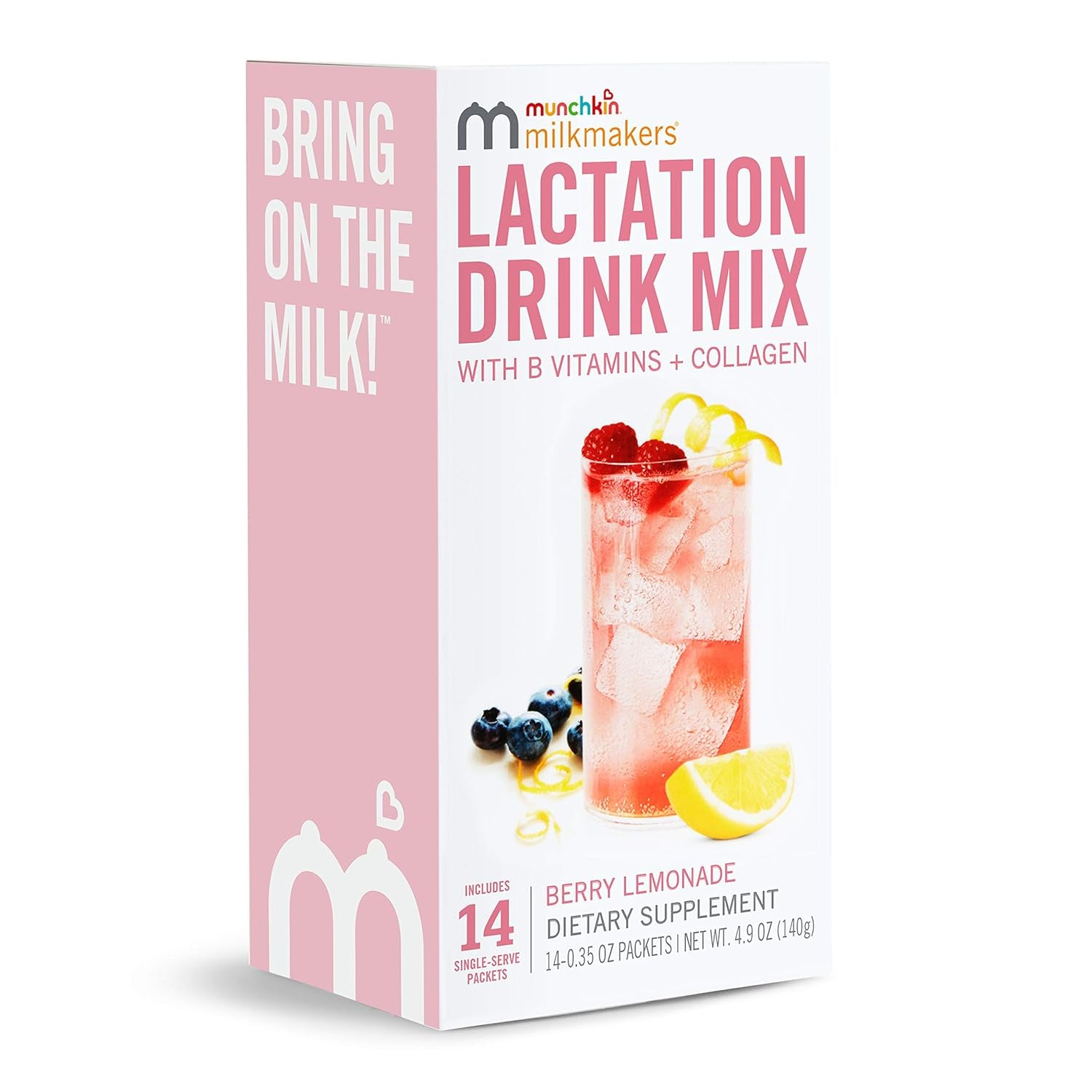 ® Milkmakers® Lactation Drink Mix Supplement with B Vitamins/Collagen/Fenugreek & Milk Thistle for Breastfeeding Moms, Berry Lemonade, 14 Count