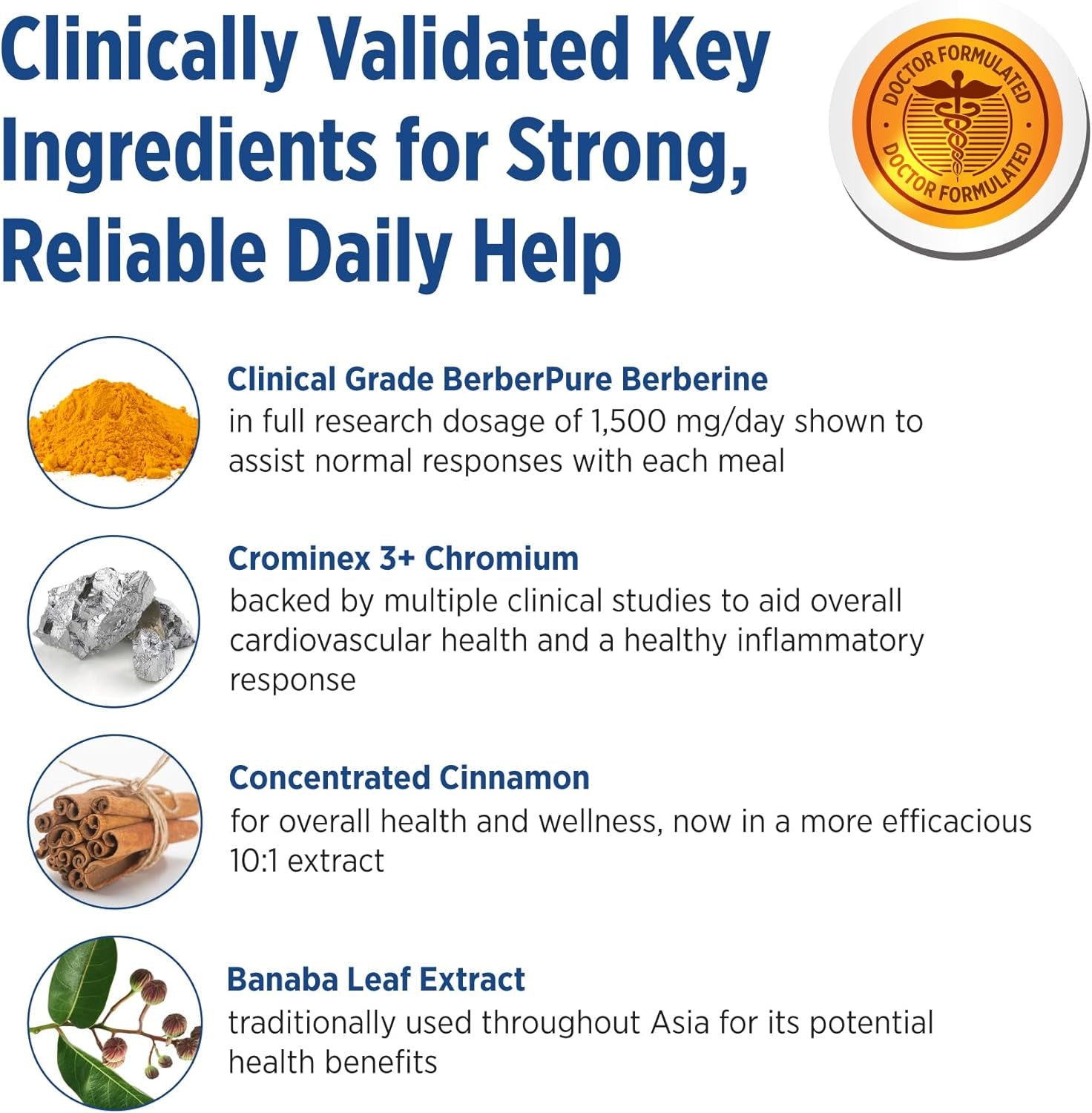 Glucogold with 1500 Mg per Day of Berberpure Berberine, Concentrated Cinnamon, Chromium, Banaba Leaf Extract (90 Tablets) 