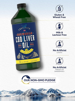 Carlyle Cod Liver Oil Liquid | 16 Fl Oz | Pack of 3 Bottles | Lemon Flavor | Norwegian | Non GMO, Gluten Free