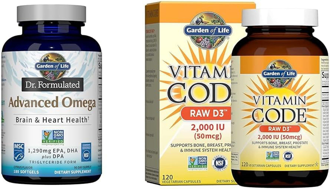 Garden of Life Dr. Formulated Advanced Omega Fish Oil - Lemon, 1,290Mg EPA, DHA + DPA & D3 - Vitamin Code Whole Food Raw D3 Vitamin Supplement, 2000 