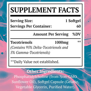 Liposomal Tocotrienols Supplement 1000Mg, Vitamin E, Advanced Formula with 95% Delta-Tocotrienols, 5% Gamma-Tocotrienols - 60 Softgels （2 Bottle）