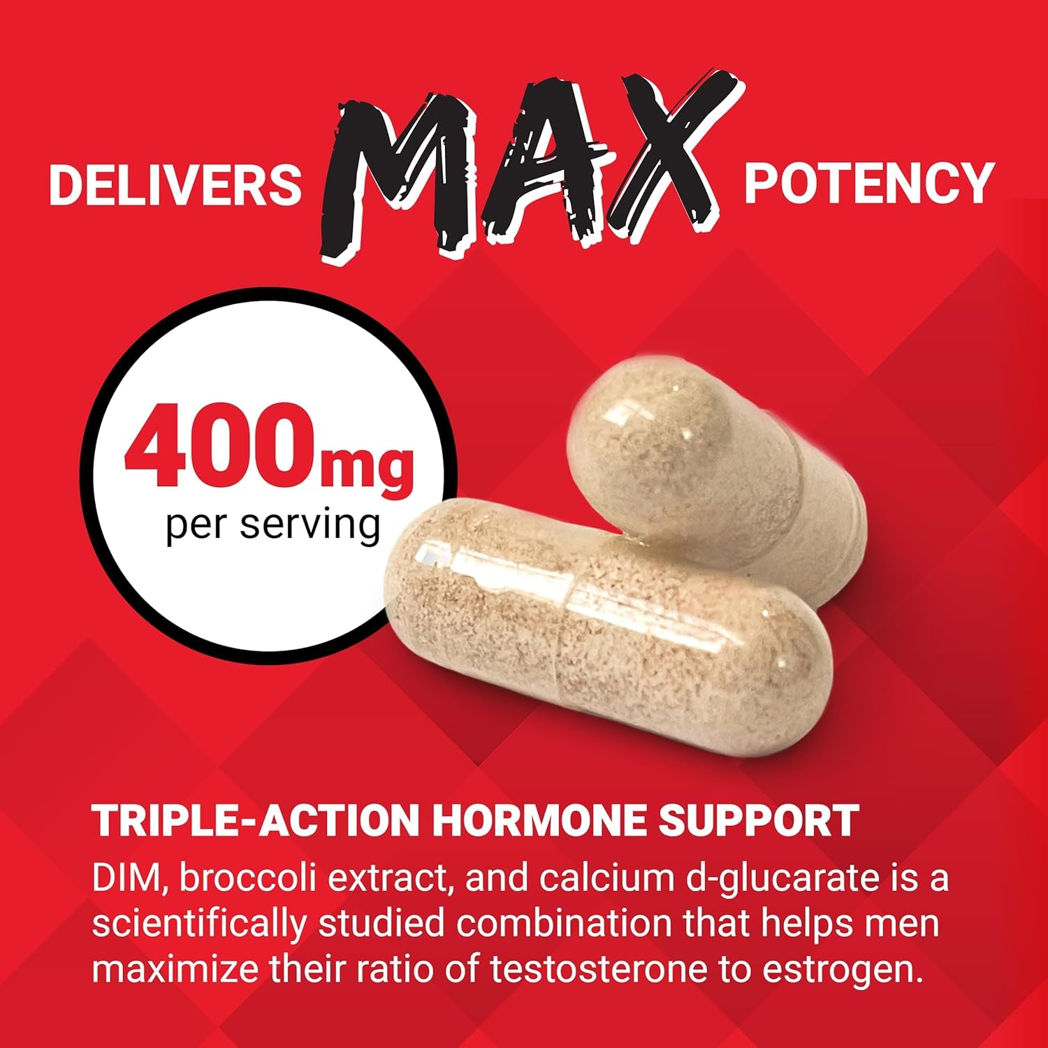 DIM Max, DIM Supplement for Men to Support Hormone Balance and Estrogen Balance, Maximum Strength Diindolylmethane, Superior Absorption, 400Mg, 60 Capsules