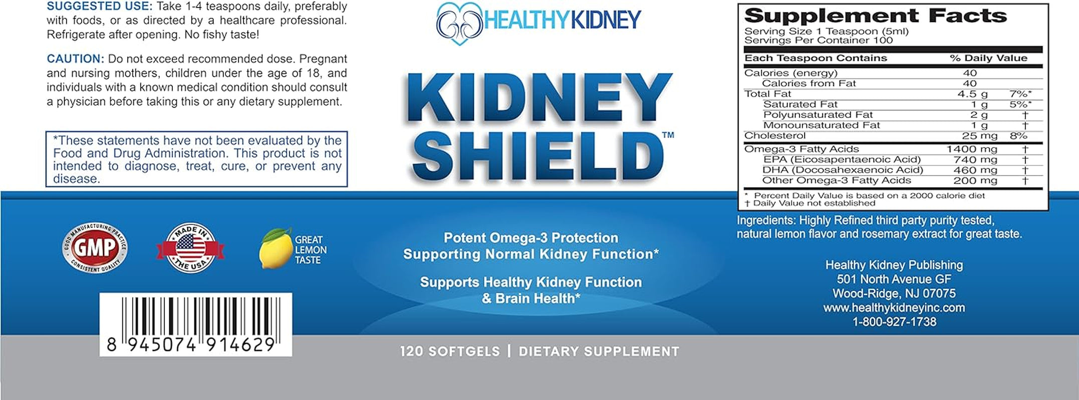 Kidney Shield 120 Caps Kidney Supplement to Support Normal Kidney Function and Support Kidney Health for Kidney Cleanse Omega 3
