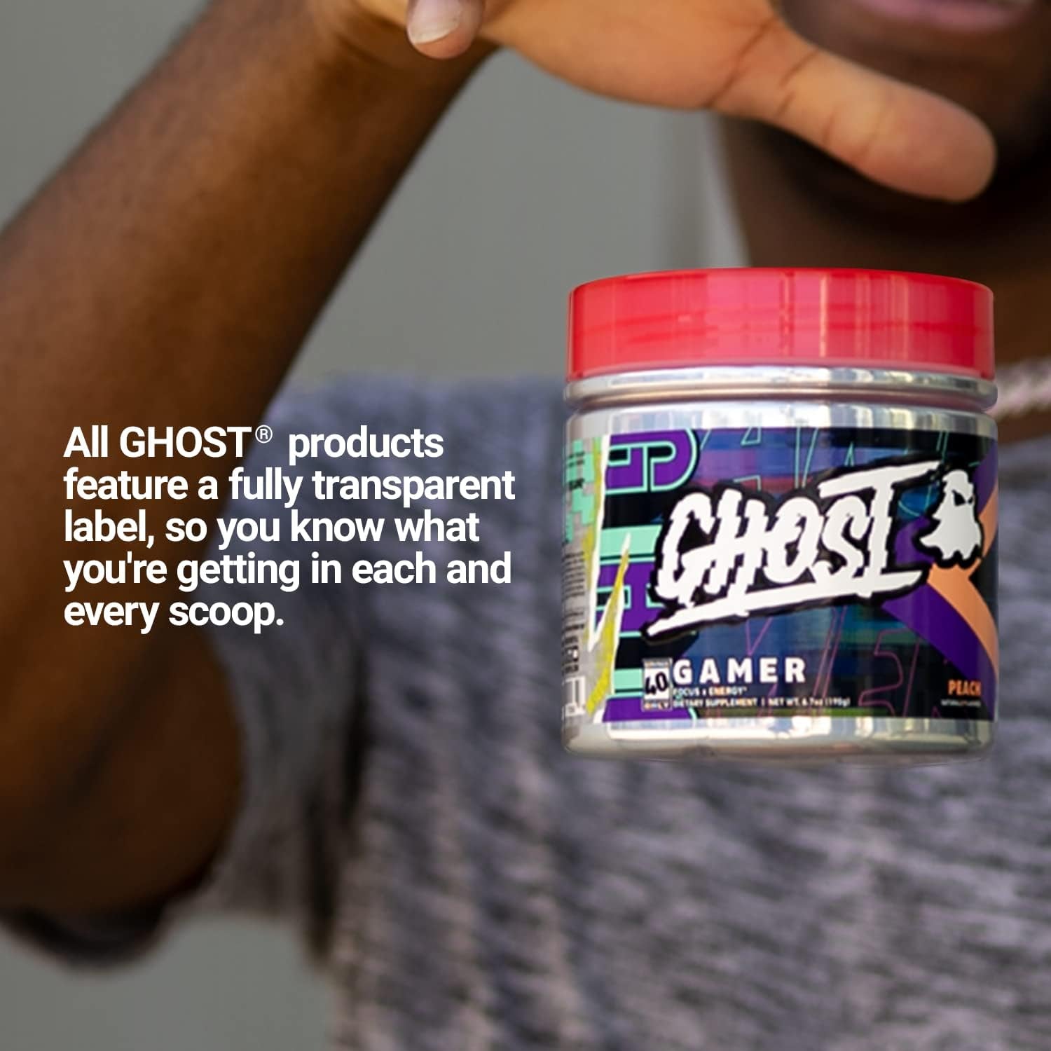 GHOST Gamer: Energy and Focus Support Formula - 40 Servings, Sour Patch Kids Redberry - Nootropics & Natural Caffeine for Attention, Accuracy & Reaction Time - Vegan, Gluten-Free