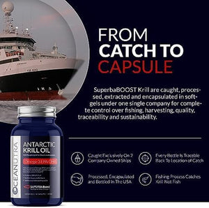 Wild Caught Antarctic Krill Oil 500Mg Softgels, Superbaboost Omega 3 Supplement, EPA & DHA, Astaxanthin, Choline, 56% Phospholipids, Sustainable, No Fish Oil, Vanilla Flavor (60-Day Supply) 
