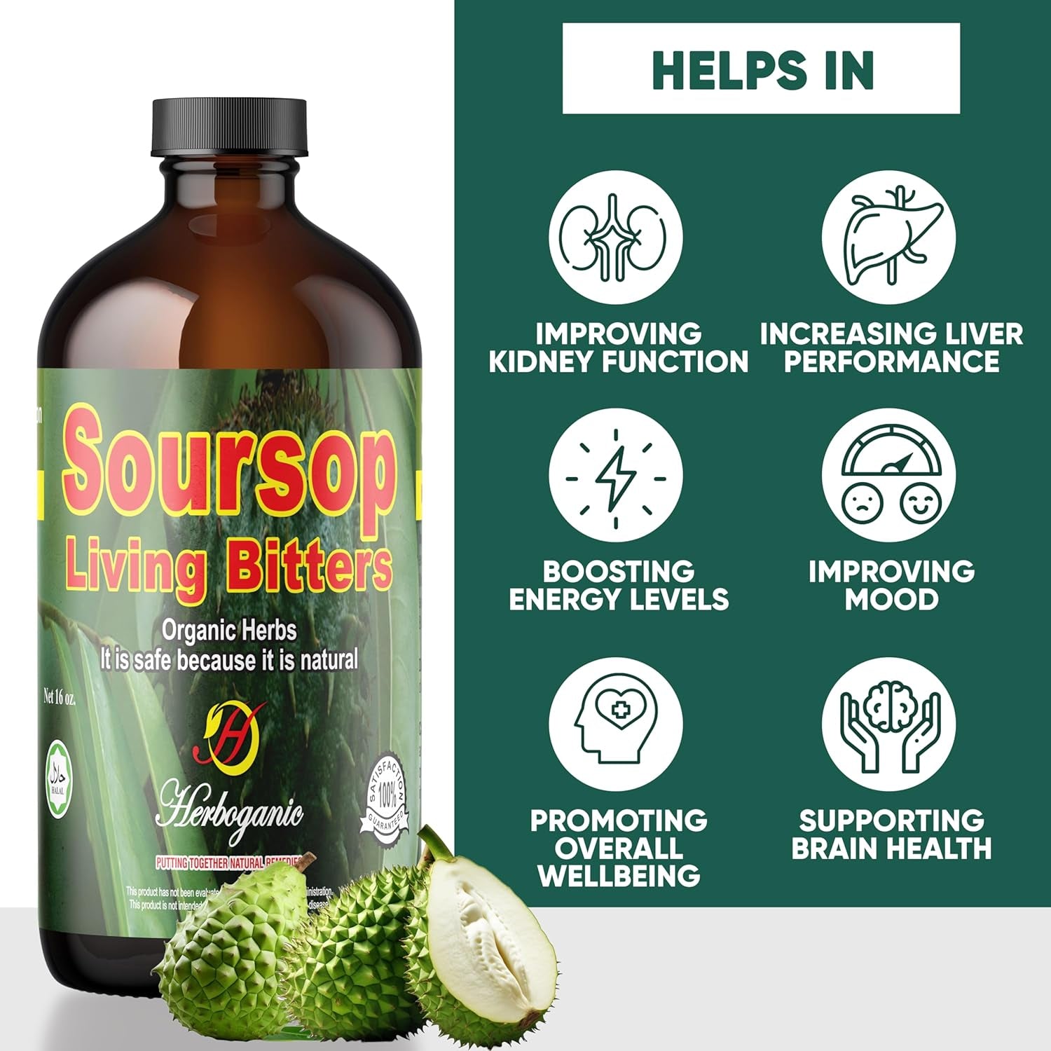 Herboganic Soursop Living Bitters Liquid | 16 Oz (Soursop Bitters | New) 