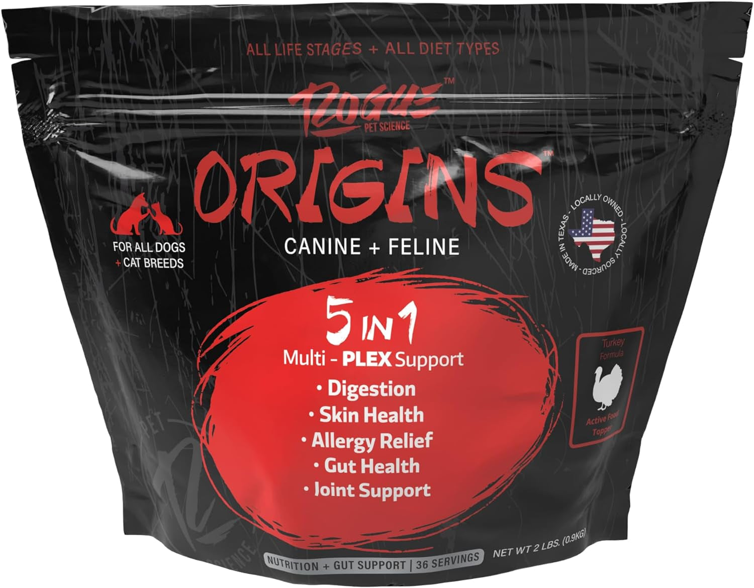 Origins 5-In-1 Dog Supplement - Powdered Food Topper W/Natural Omega 3 Fish Oil - Supports Healthy Digestion, Skin, and Coat - Helps Reduce Itching & Joint Inflammation (2 Lbs)