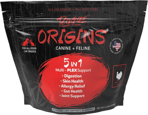 Origins 5-In-1 Dog Supplement - Powdered Food Topper W/Natural Omega 3 Fish Oil - Supports Healthy Digestion, Skin, and Coat - Helps Reduce Itching & Joint Inflammation (2 Lbs)