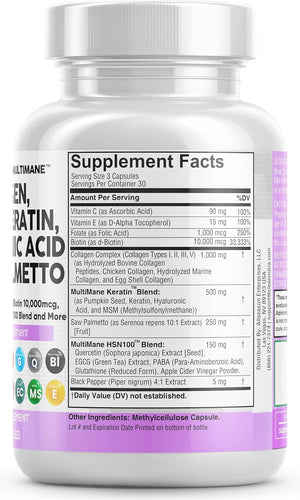 Collagen Pills 1000Mg Biotin 10000Mcg Keratin Saw Palmetto 2500Mg Hyaluronic Acid - Hair Skin and Nails Vitamins and DHT Blocker with Vitamin E Folic Acid Pumpkin Seed MSM - 90 Count