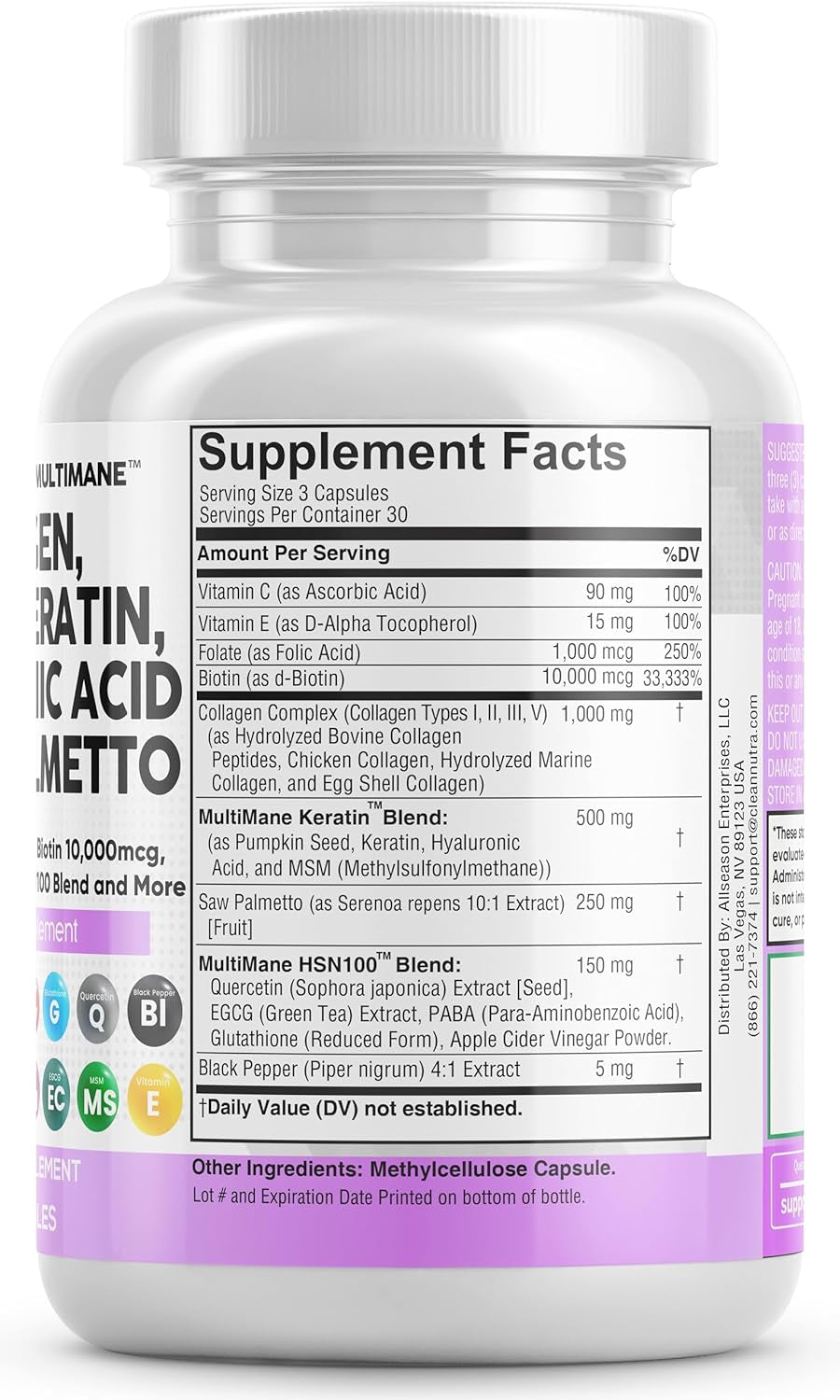 Collagen Pills 1000Mg Biotin 10000Mcg Keratin Saw Palmetto 2500Mg Hyaluronic Acid - Hair Skin and Nails Vitamins and DHT Blocker with Vitamin E Folic Acid Pumpkin Seed MSM - 90 Count