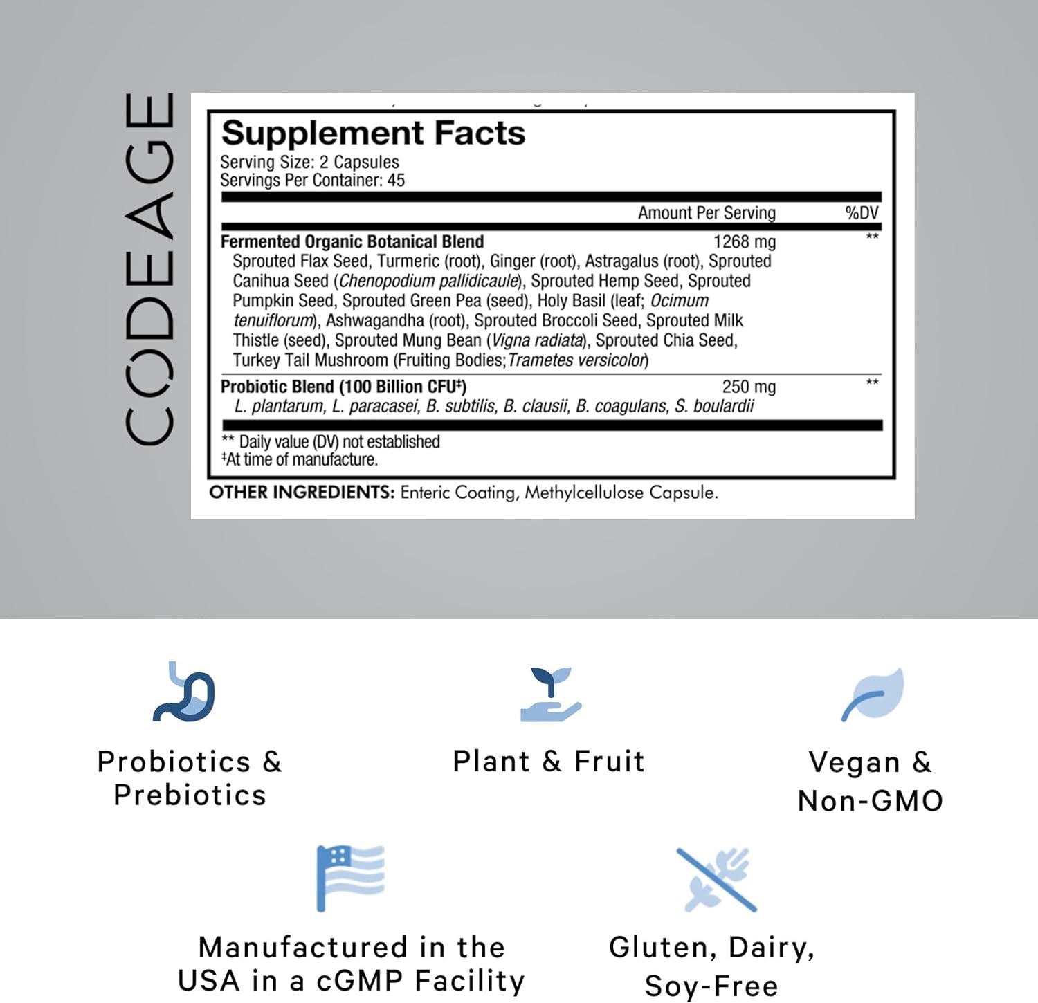 SBO Probiotics, 100 Billion Cfus per Serving, Multi Strain Soil Based Organisms Blend and Organic Fermented Botanical Blend, Shelf-Stable, 90 Capsules 