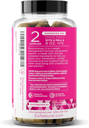 Metabolism for Her - Weight Loss Pills for Women - Appetite Suppressant, Fat Burner, Metabolism Booster - Combat Cravings & Lose Belly Fat - Berberine, Chromium Picolinate & Guarana - 60 Veg Capsules 