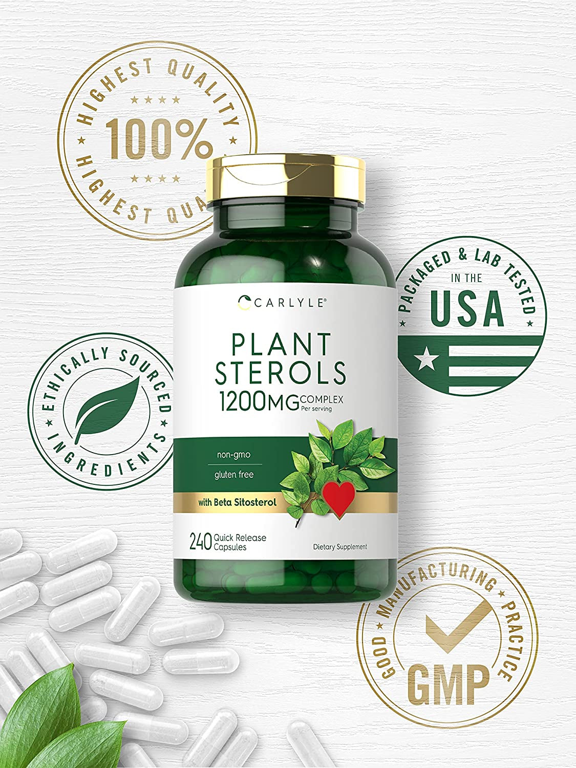 Carlyle Plant Sterols 1200 Mg | 240 Ultra Potent Capsules | Non-Gmo and Gluten Free Supplement | with Beta Sitosterol