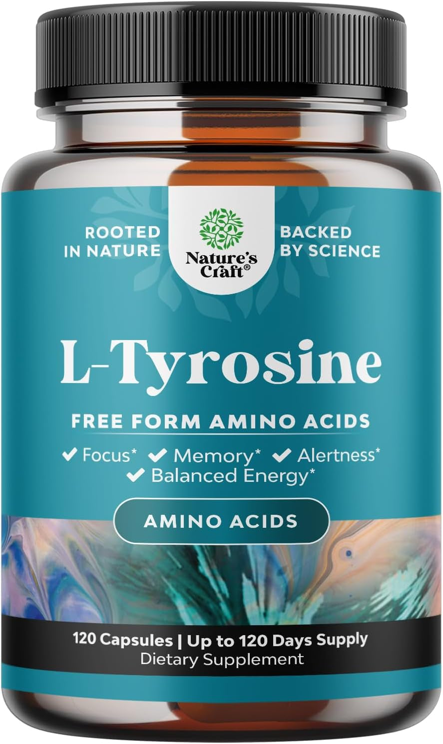Free Form L Tyrosine 500Mg Capsules - High Strength L-Tyrosine Supplement for Mental Energy and Focus Support - Amino Acid Nootropic Supplement for Mood Focus Attention and Cognitive Performance