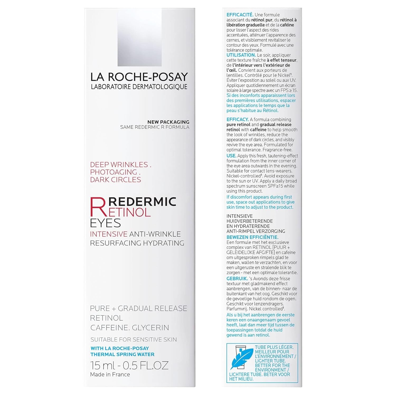 La Roche-Posay Redermic R Eyes Retinol Eye Cream, Anti-Aging Eye Cream to Reduce Wrinkles and Dark Circles with Pure Retinol and Caffeine, 0.5 Fl Oz (Pack of 1)