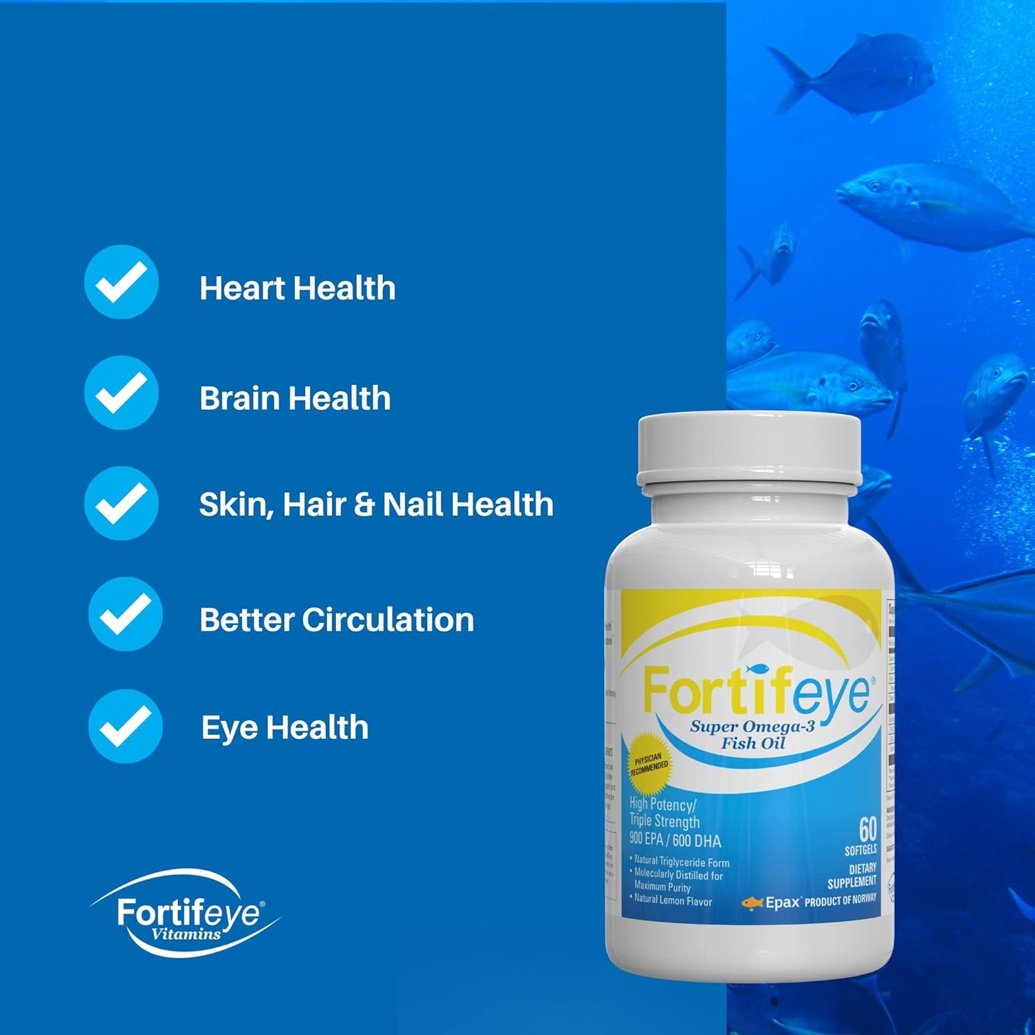 Super Omega-3 Fish Oil | 1600 Mg Omega 3 | with EPA and DHA | Natural Lemon Flavor 60 Servings