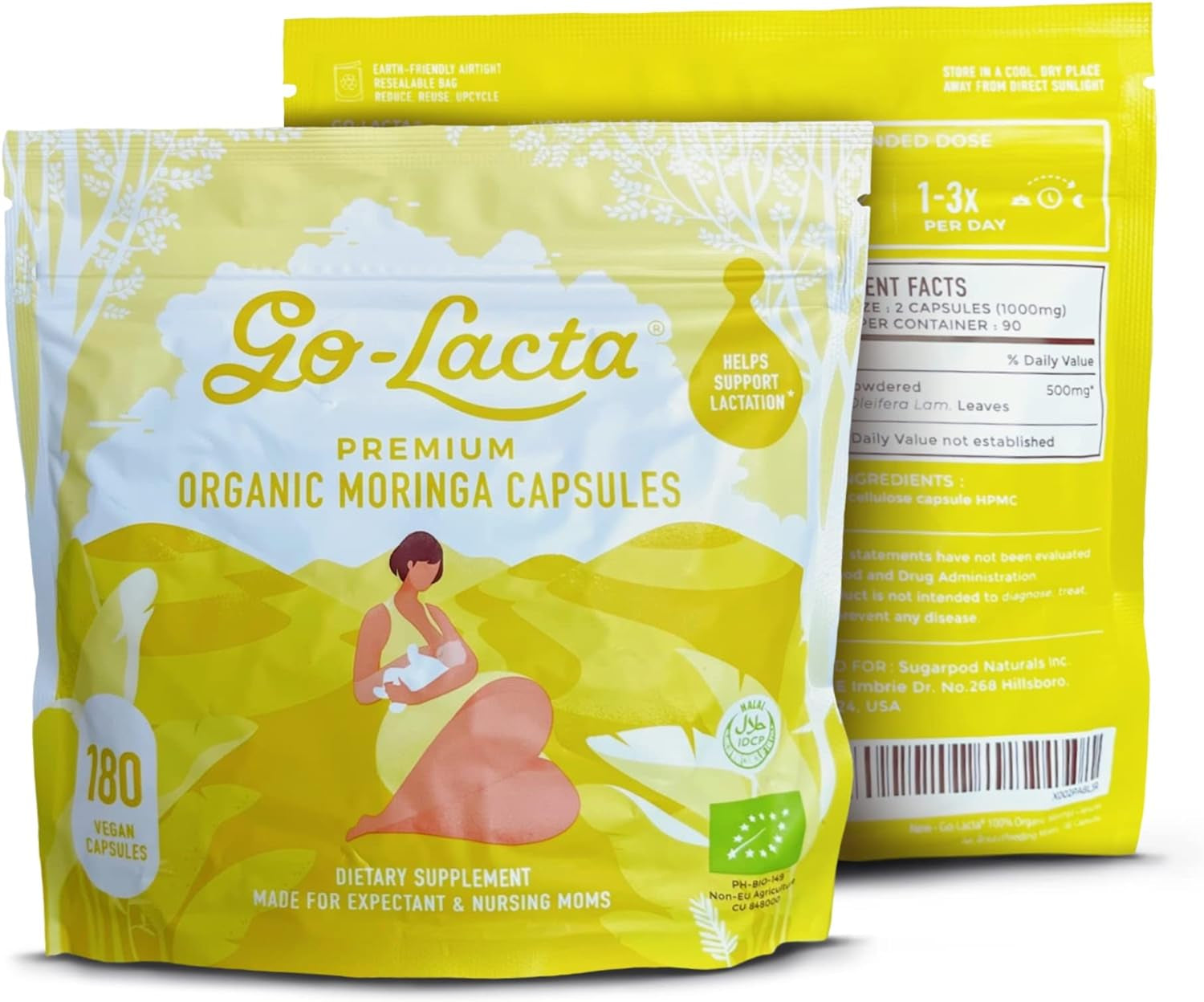 Go-Lacta® 100% Organic Moringa Capsules for Breastfeeding Moms - 30 Capsules - Pure Premium Postnatal Vitamins - Breastfeeding Supplements to Increase Milk Supply - Postpartum Vitamins for Women