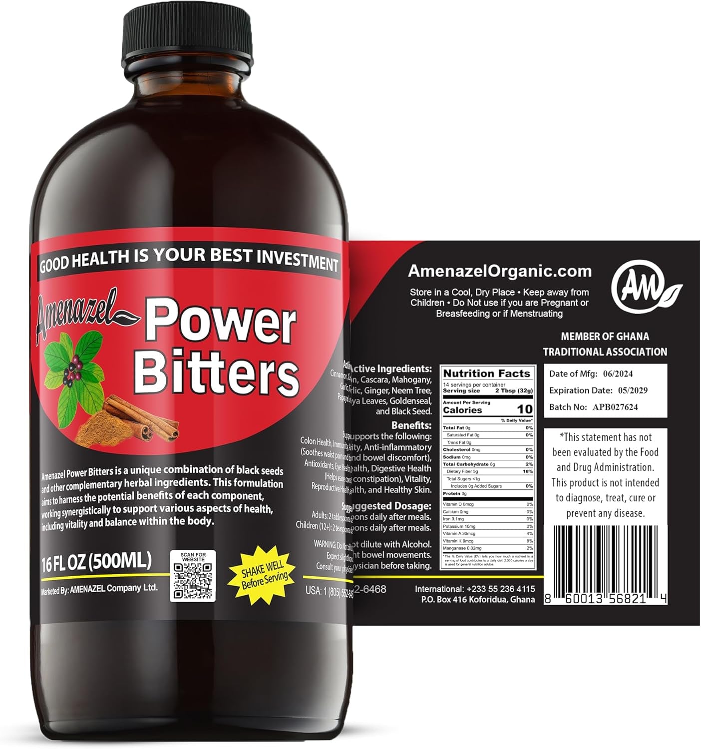 Amenazel Organic Power Bitters, 16 Fl Oz. – SuppsWorld
