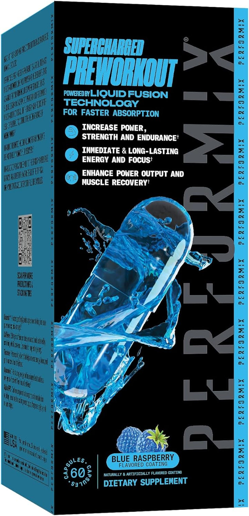 PERFORMIX Supercharged Preworkout - Sustained Energy, Endurance, and Focus - Premium Muscle Supporting Oceanix and Alpha GPC for Hardcore Traning and Body Building (60 Capsules)