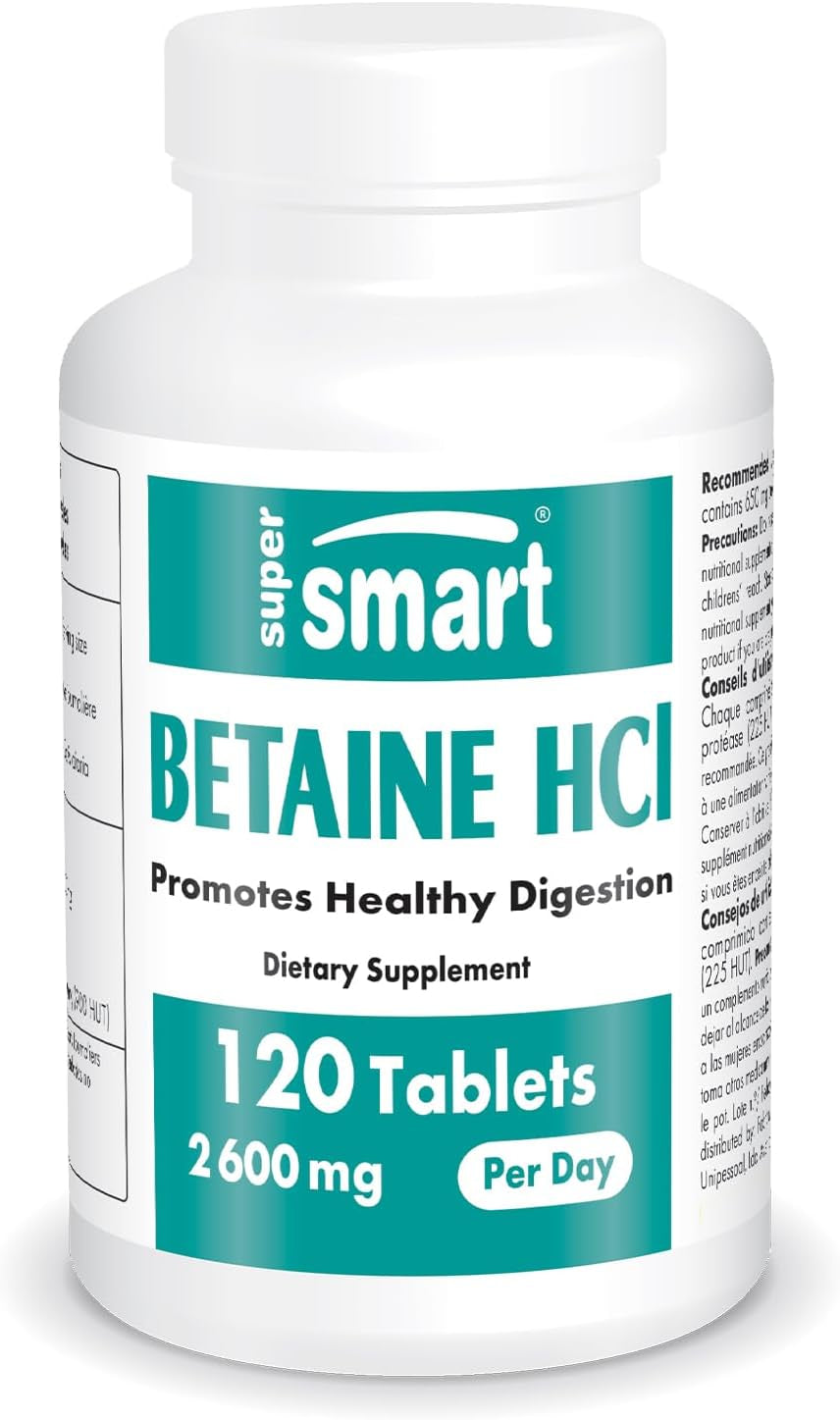'- Betaine HCI 2600Mg per Day (High Potency) - with Protease Enzymes 