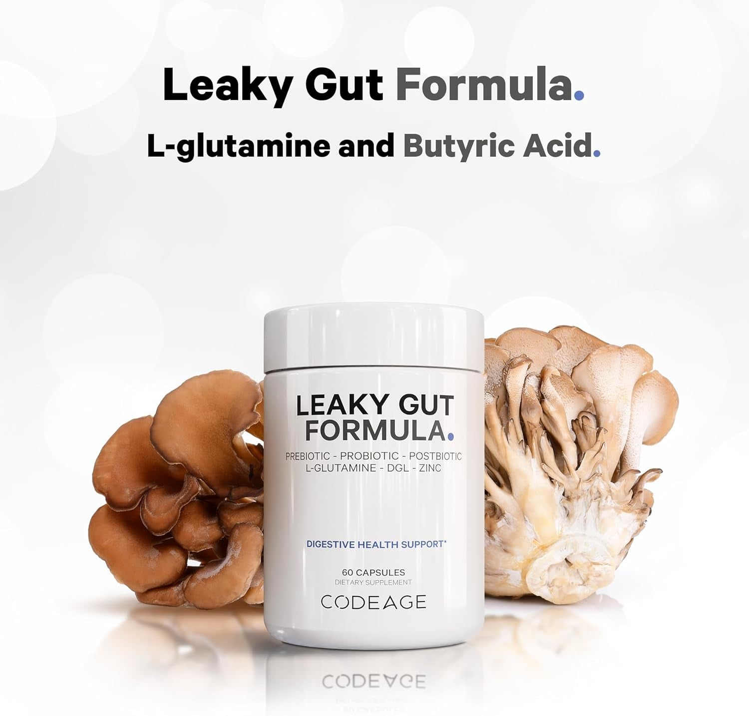 Leaky Gut, L-Glutamine for Gut Health Support, N-Acetylglucosamine Supplement, Probiotic, Butyric Acid, Polyphenols, Quercetin, DGL, Berberine, Bioperine, Cinnamon, Vegan, Non-Gmo, 60 Capsules