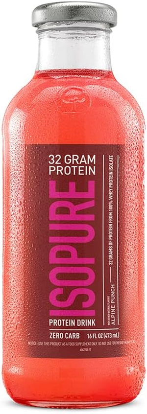 Isopure Zero Carb 32G Protein Ready-To-Drink, Whey Protein Isolate, Alpine Punch, 16 Fl Oz (12 Bottles)