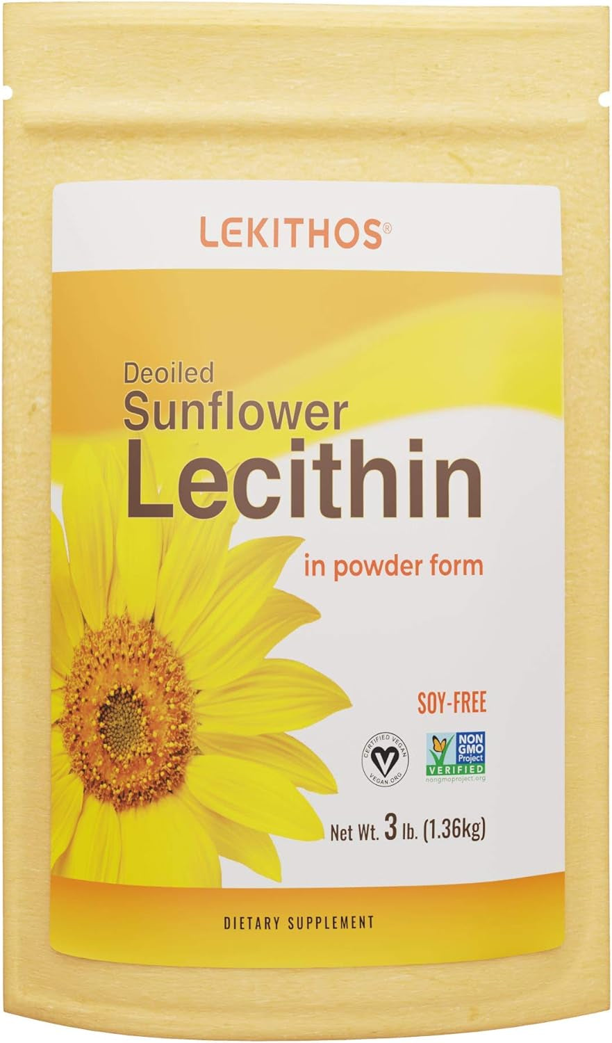 De-Oiled Sunflower Lecithin Powder - 3 Lb - Rich in Phosphatidyl Choline - Non-Gmo Project Verified - Soy Free