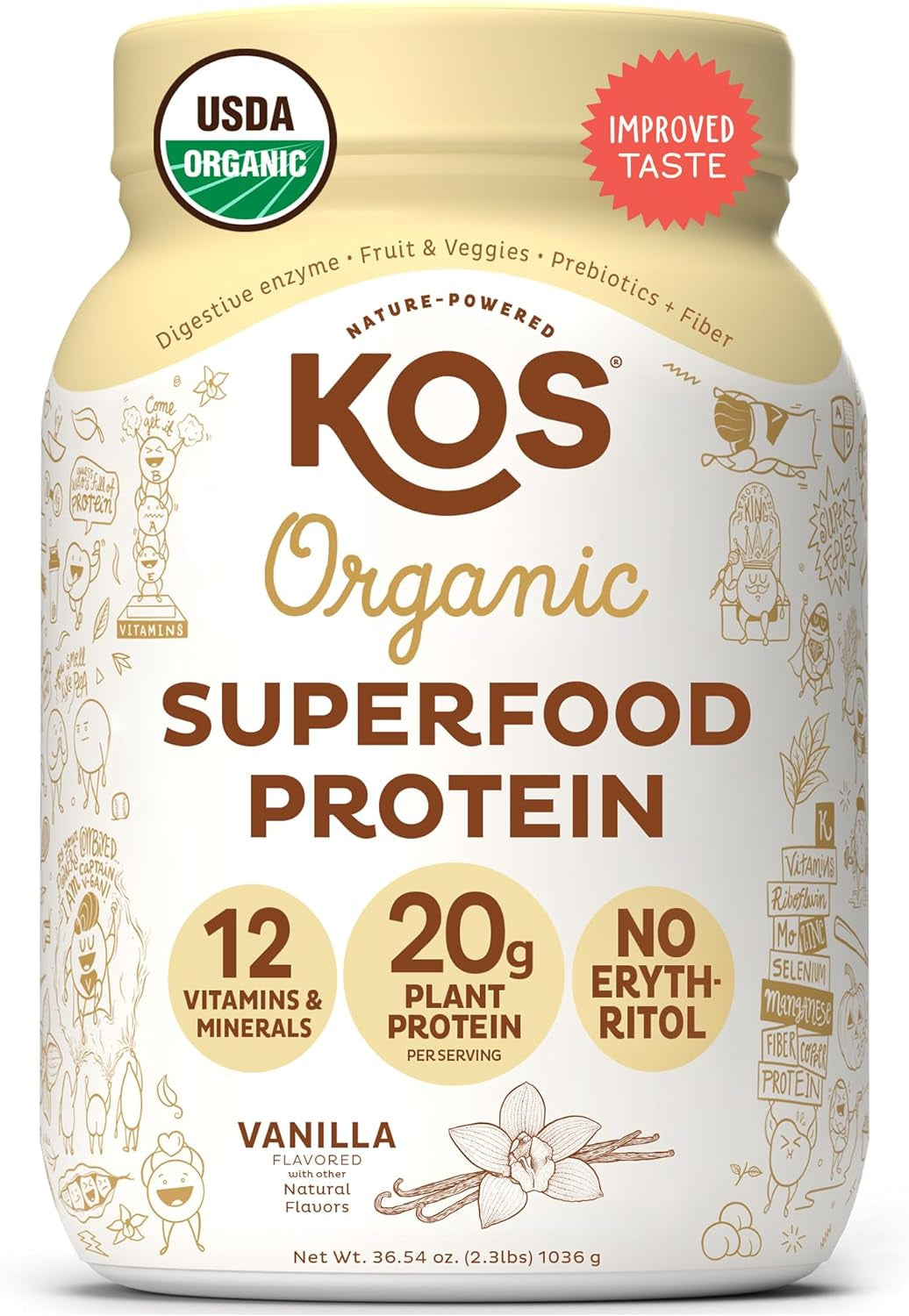 KOS Organic Plant Based Protein Powder, Chocolate Peanut Butter - Delicious Vegan Protein Powder Meal Replacement - Keto Friendly, Gluten Free, Dairy Free & Soy Free - 2.4 Lbs, 28 Servings