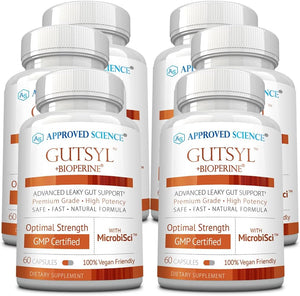 Approved Science® Gutsyl- Leaky Gut Supplement- Protect GI Tract with Aloe Vera, Marshmallow Root, Licorice, and Slippery Elm- Contains Prebiotic and Bioperine- 6 Month Supply- 100% Vegan