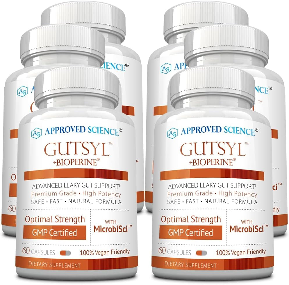 Approved Science® Gutsyl- Leaky Gut Supplement- Protect GI Tract with Aloe Vera, Marshmallow Root, Licorice, and Slippery Elm- Contains Prebiotic and Bioperine- 6 Month Supply- 100% Vegan