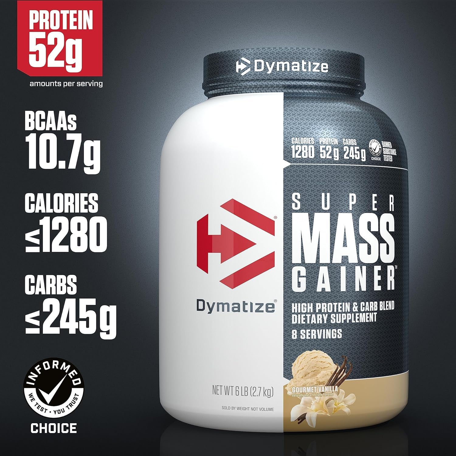 Dymatize Super Mass Gainer Protein Powder 52G Protein 1280 Calories 6 Pound Gourmet Vanilla & Rich Chocolate (Pack of 2)